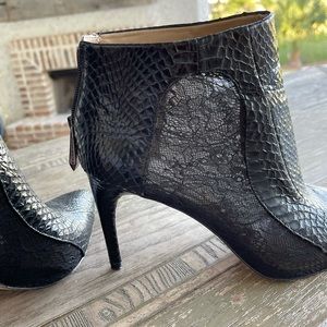 BCBG maxazria leather ankle boots with lace detail
